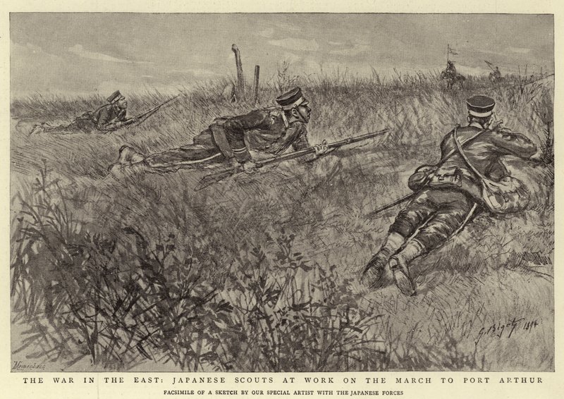 La guerre en Orient, éclaireurs japonais en marche vers Port Arthur - Georges Ferdinand Bigot