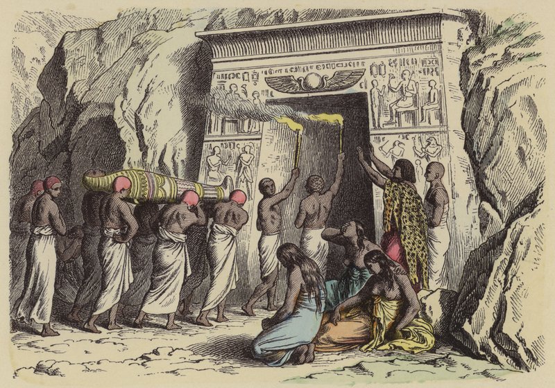 Enterrement égyptien ancien (gravure en couleur) - German School