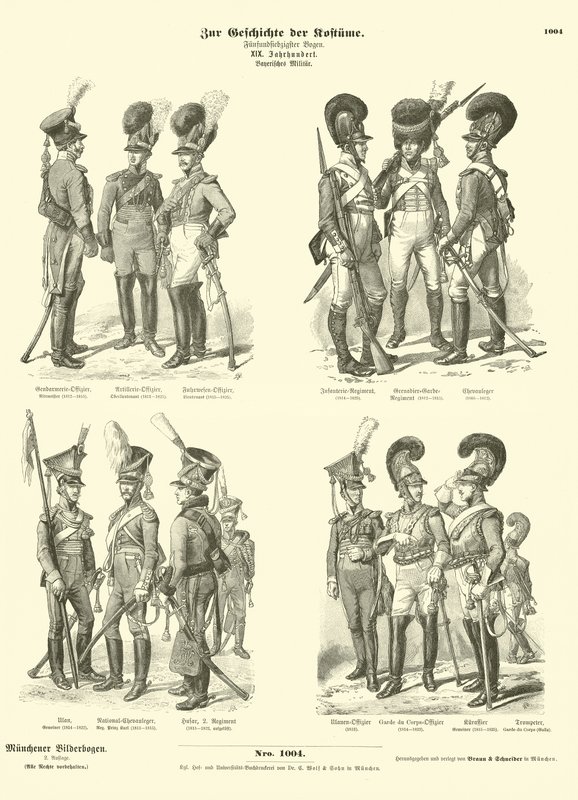 Uniformes militaires bavarois, début XIXe siècle - German School