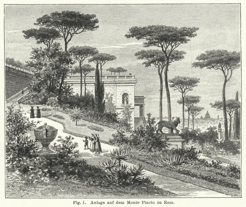 Conception de jardin : Monte Pincio, Rome, Italie (gravure) - German School