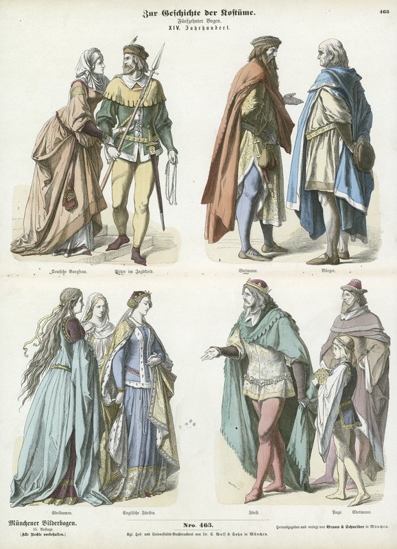 Costumes allemands et anglais, 14ème siècle - German School