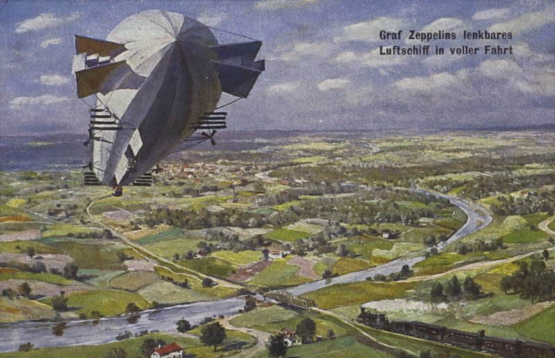 Le dirigeable de Graf Ferdinand von Zeppelin en vol - German School