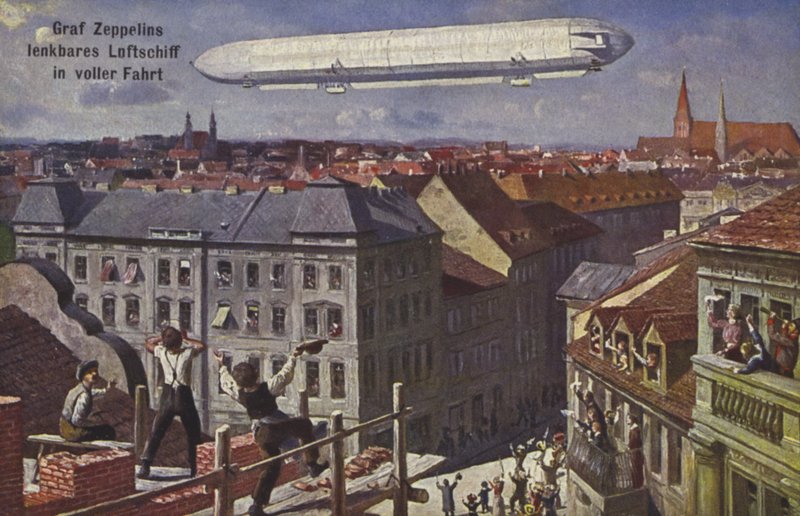 Dirigeable de Graf Ferdinand von Zeppelin en vol - German School