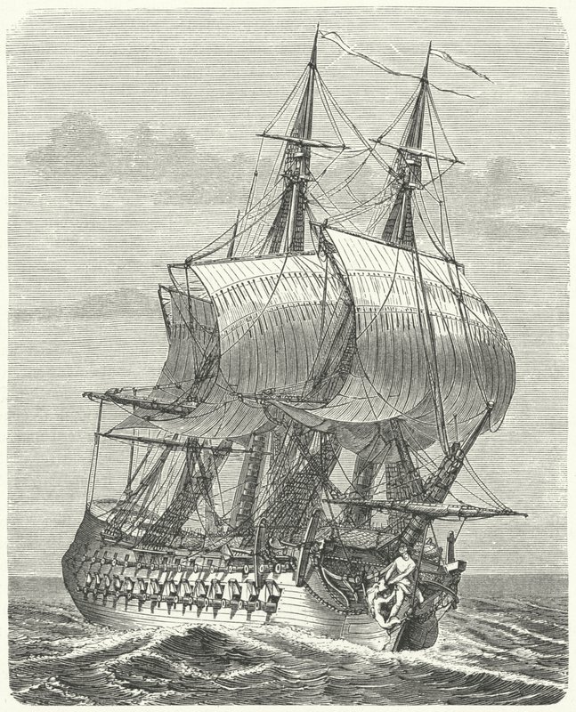 Hercule, frégate française de 58 canons (gravure) - German School