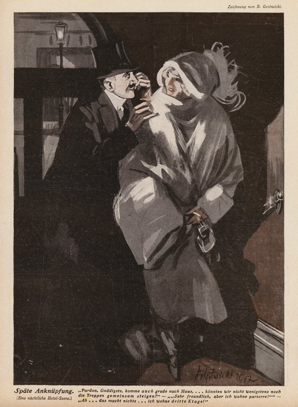 Homme faisant des avances à une jeune femme - German School
