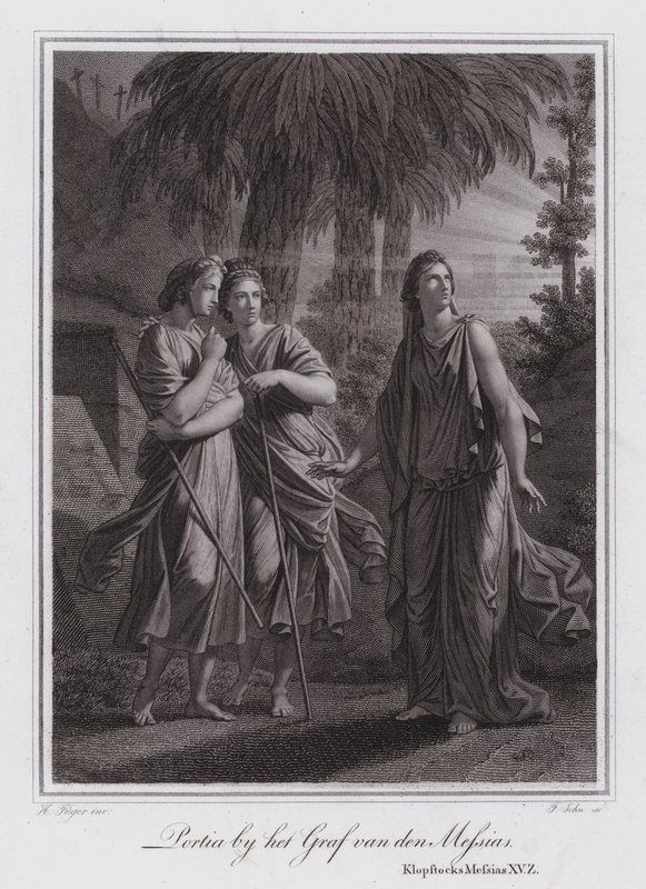 Portia au tombeau du Christ (gravure) - German School