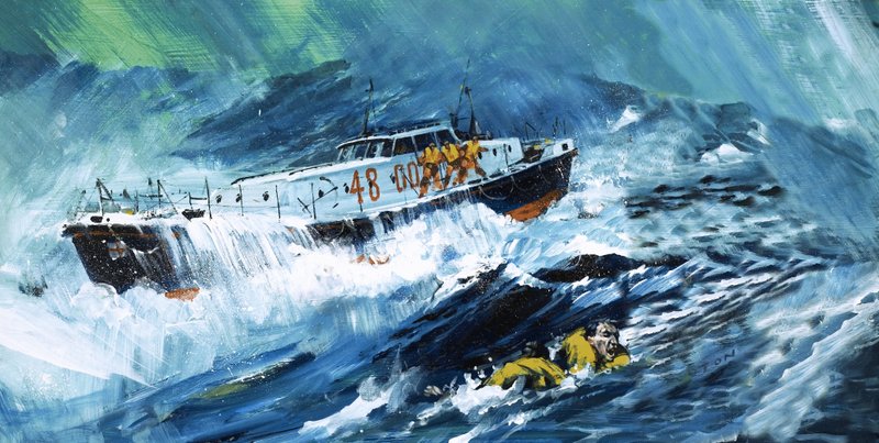 Canot de sauvetage sauvant un homme en mer - Graham Coton
