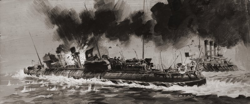 Engagement naval non identifié de la Première Guerre mondiale (gouache sur papier) - Graham Coton