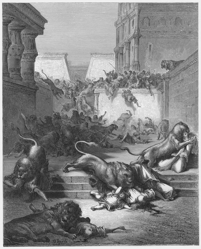 Gustave Doré Bible : Les nations étrangères tuées par les lions de Samarie - Gustave Dore