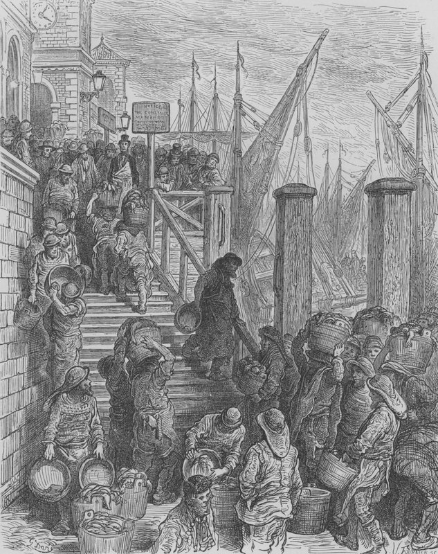 Débarquement du poisson à Billings-Gate - Gustave after Dore