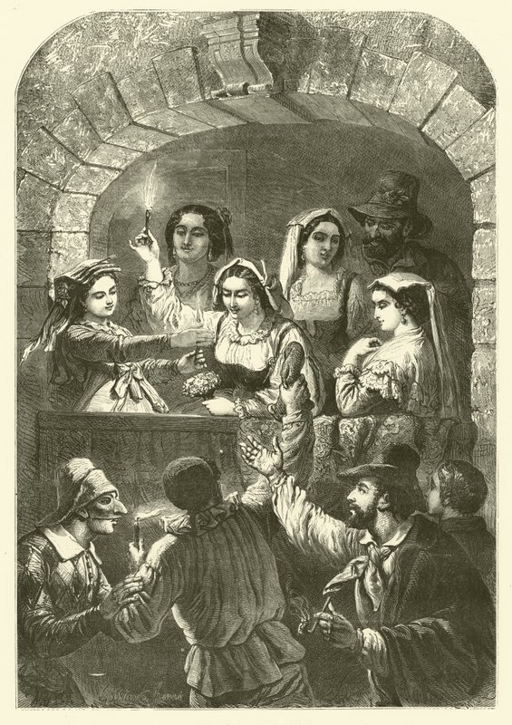 Moccoli, bougies utilisées au carnaval, Rome (gravure) - Gustave Janet