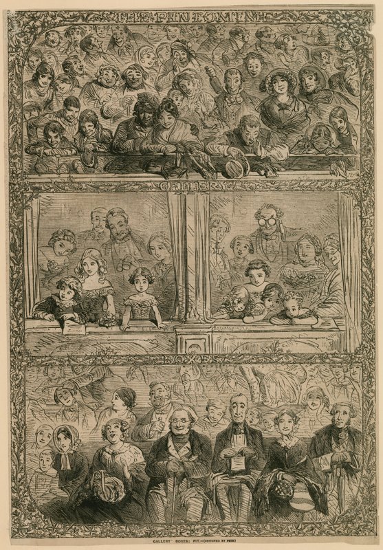 La pantomime : Galerie, Loges, Parterre (gravure) - Hablot Knight Browne