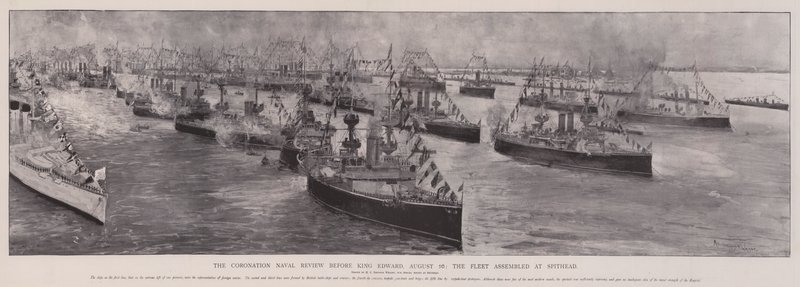 La Revue navale du couronnement devant le roi Édouard, 16 août, la flotte assemblée à Spithead - Henry Charles Seppings Wright