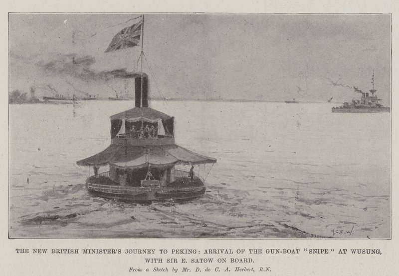 Le voyage du nouveau ministre britannique à Pékin, arrivée du canonnière Snipe à Wusung, avec Sir E Satow à bord - Henry Charles Seppings Wright