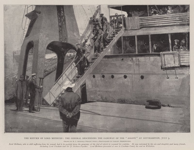 Le Retour de Lord Methuen, le général descendant la passerelle de l