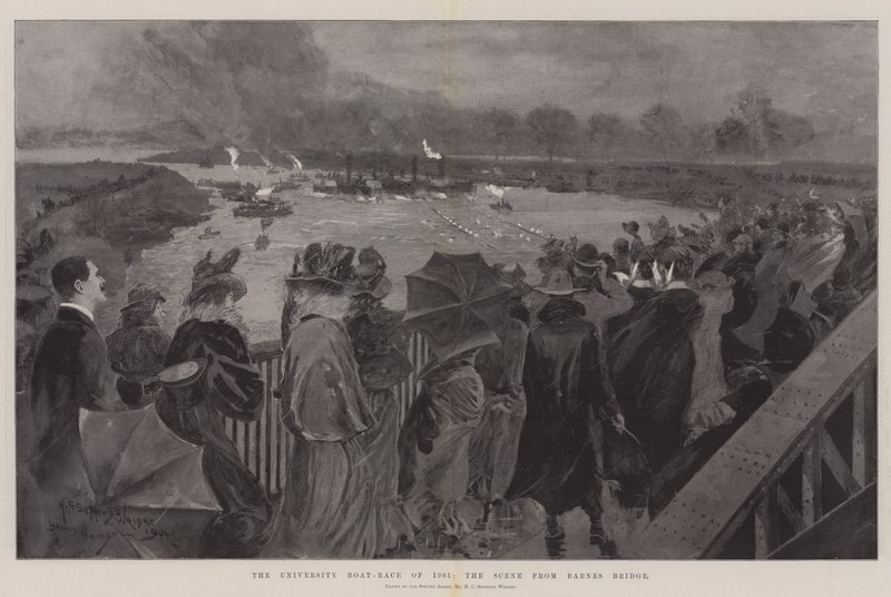 La course de bateaux universitaires de 1901, la scène depuis Barnes Bridge - Henry Charles Seppings Wright