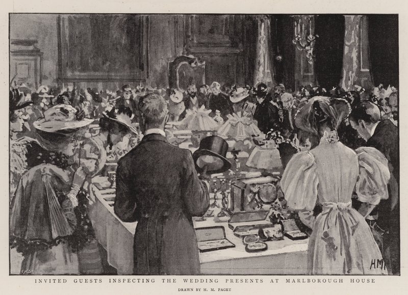 Invités inspectant les cadeaux de mariage à Marlborough House - Henry Marriott Paget