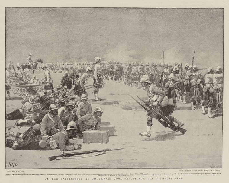 Sur le champ de bataille à Omdurman, Refroidir les fusils pour la ligne de combat - Henry Marriott Paget