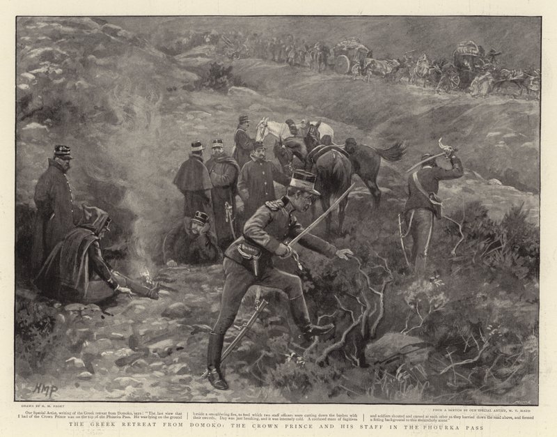 La retraite grecque de Domoko, le prince héritier et son état-major dans le col de Phourka - Henry Marriott Paget