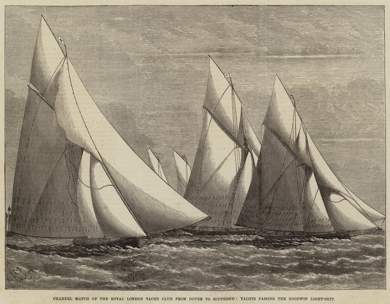 Course de la Manche du Royal London Yacht Club de Douvres à Southend, yachts passant le bateau-phare de Goodwin - Henry Spernon Tozer