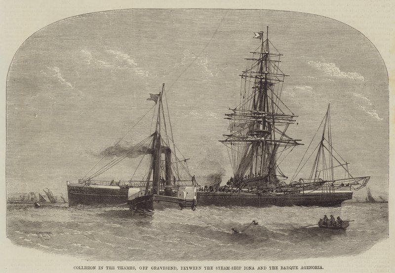 Collision sur la Tamise, au large de Gravesend, entre le navire à vapeur Iona et le barque Agenoria - Henry Spernon Tozer