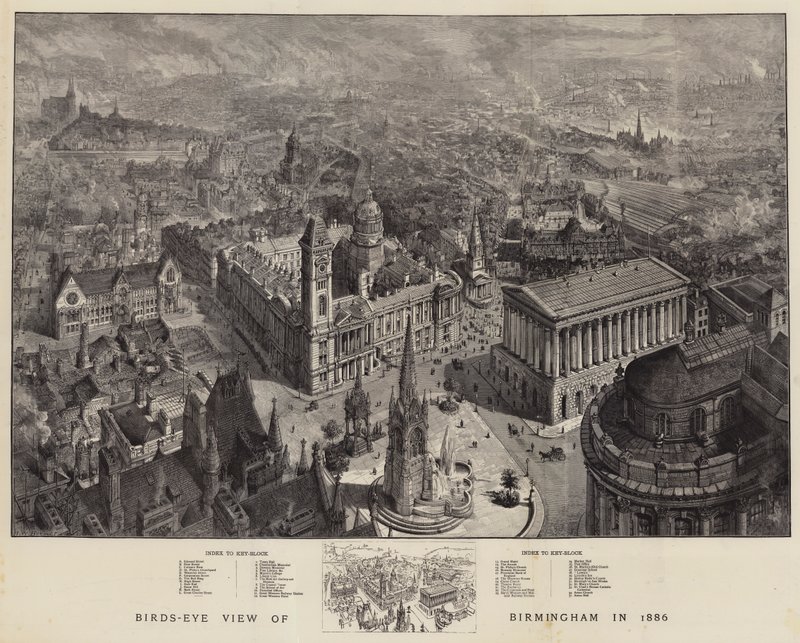 Vue aérienne de Birmingham en 1886 - Henry William Brewer