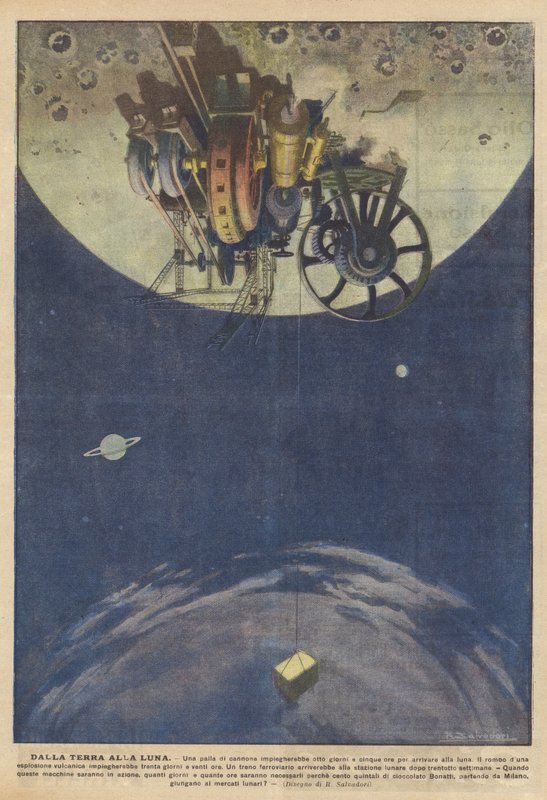 De la terre à la lune (lithographie couleur) - Italian School