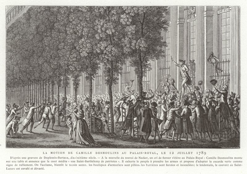 Camille Desmoulins appelle aux armes devant le Palais Royal, Paris, Révolution française, 12 juillet 1789 - Jean Duplessis Bertaux