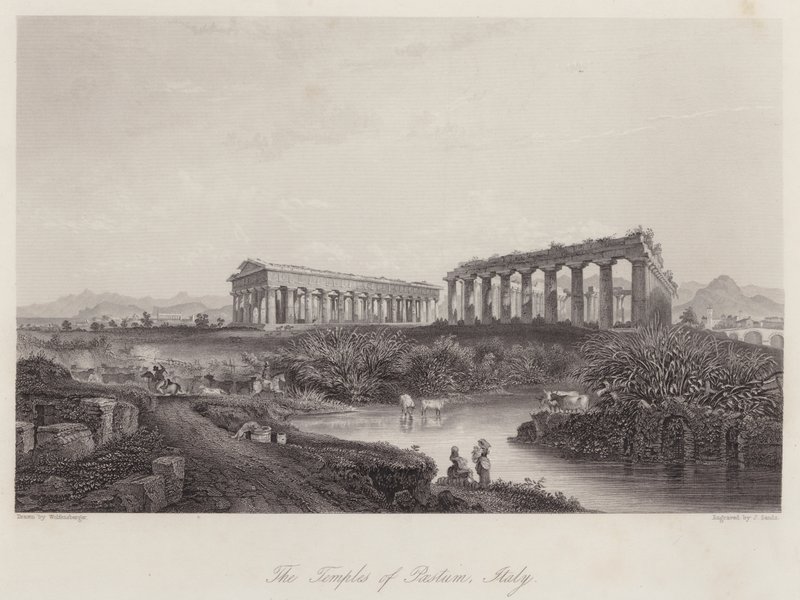 Les temples de Paestum, Italie (gravure) - Johan Wolfensberger