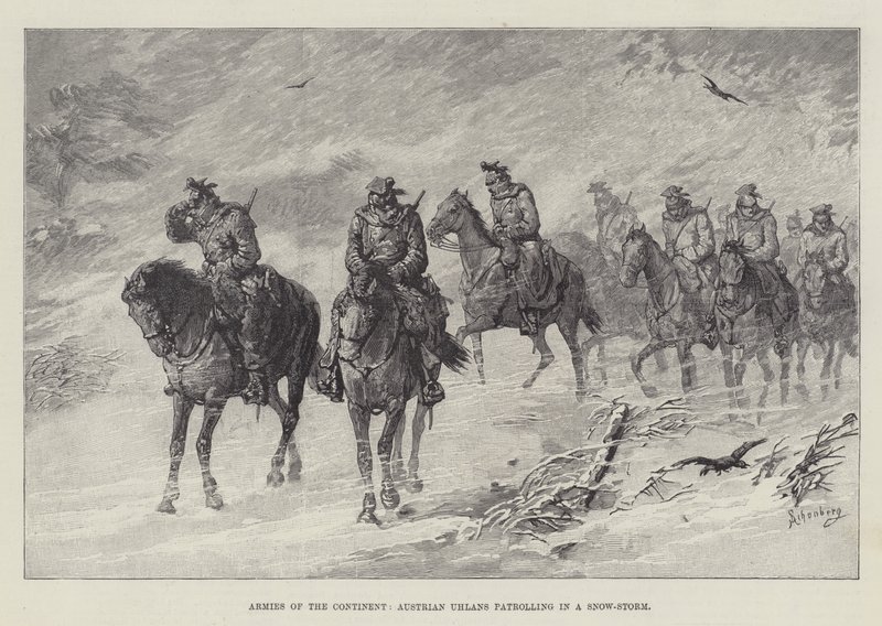 Armées du Continent, Uhlans autrichiens patrouillant dans une tempête de neige - Johann Nepomuk Schonberg