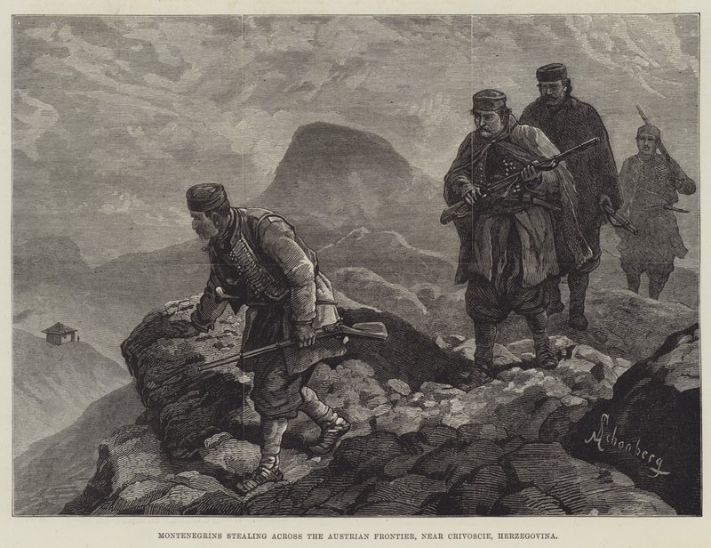 Monténégrins traversant la frontière autrichienne, près de Crivoscie, Herzégovine - Johann Nepomuk Schonberg