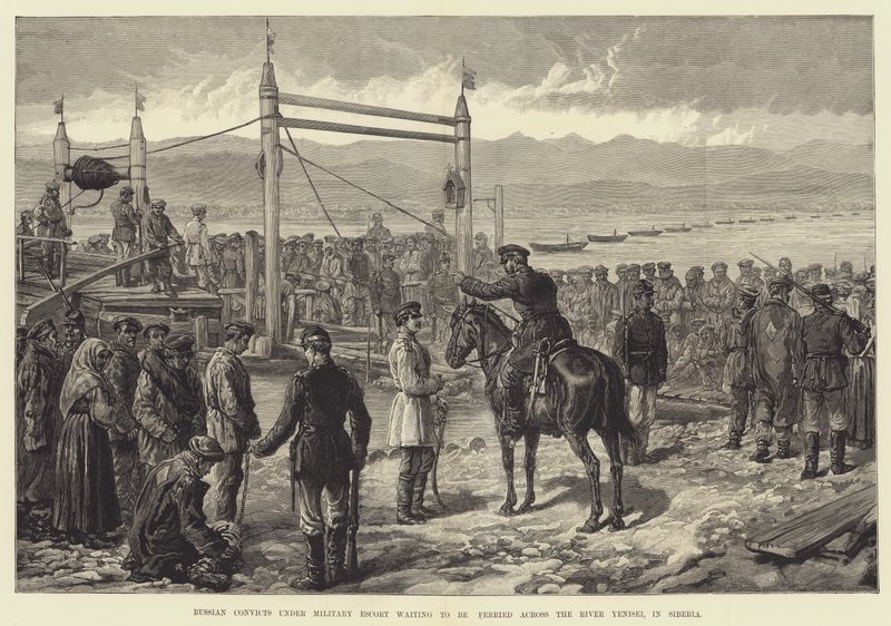Détenus russes sous escorte militaire attendant d