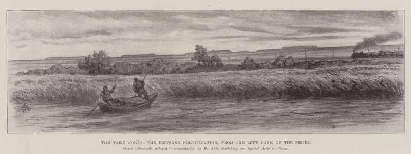 Les forts de Taku, la fortification de Peitsang, depuis la rive gauche du Pei-ho - Johann Nepomuk Schonberg