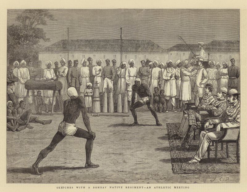 Croquis avec un régiment indigène de Bombay, une réunion athlétique - John Charles Dollman