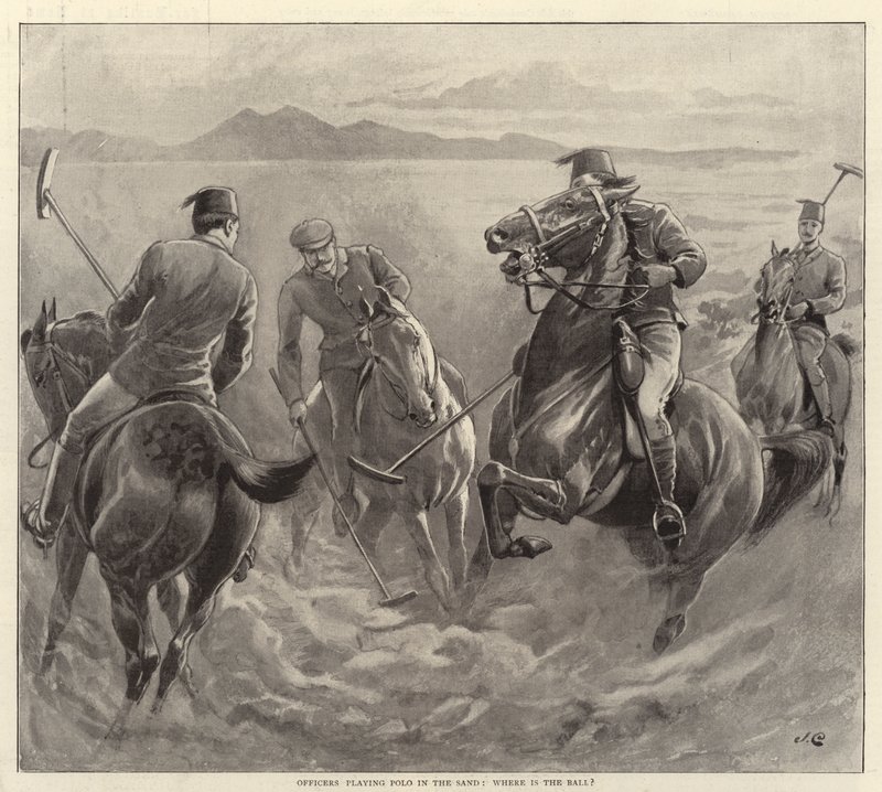Officiers jouant au polo dans le sable, où est la balle - John Charlton