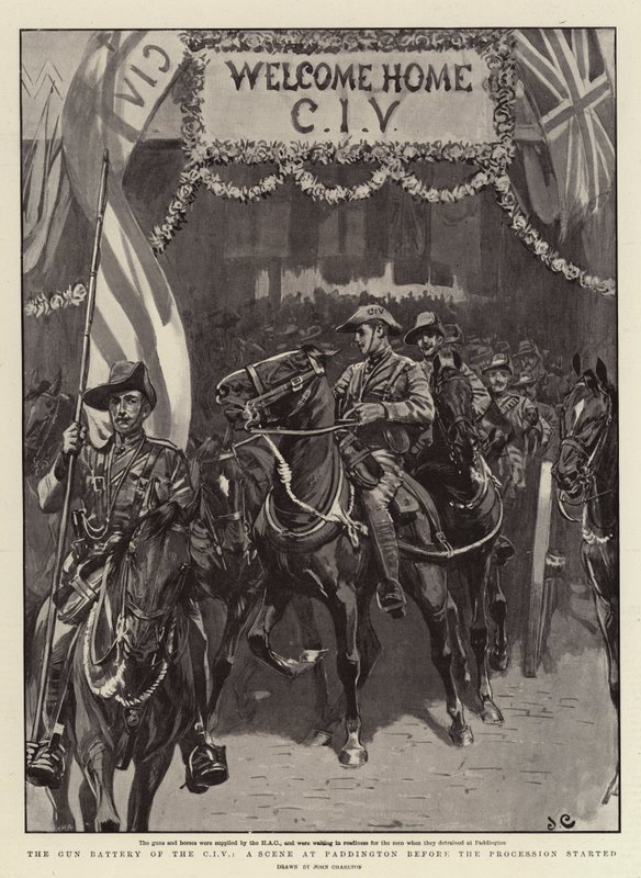 La Batterie de canons du CIV, une scène à Paddington avant le début de la procession - John Charlton