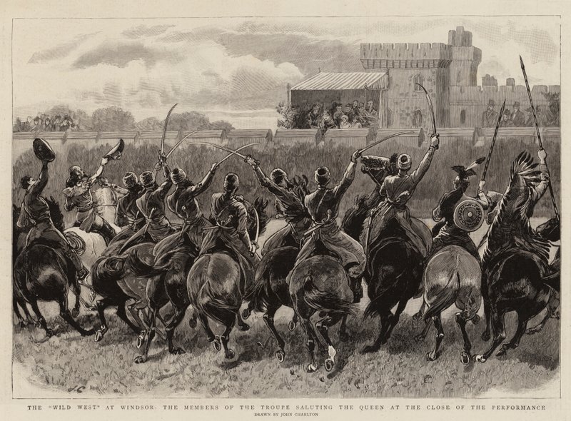 Le Far West à Windsor, les membres de la troupe saluant la Reine à la fin de la représentation - John Charlton
