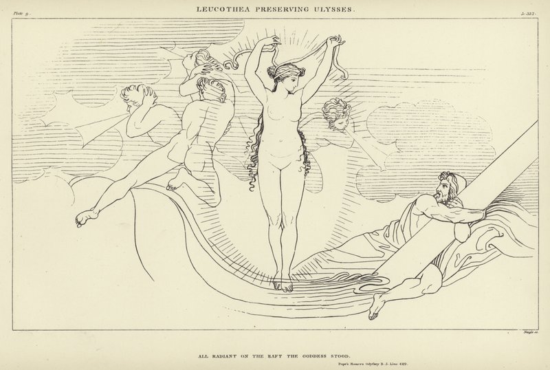 Leucothée préservant Ulysse - John Flaxman