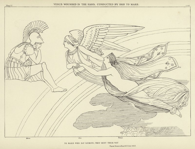 Vénus blessée à la main, conduite par Iris à Mars - John Flaxman