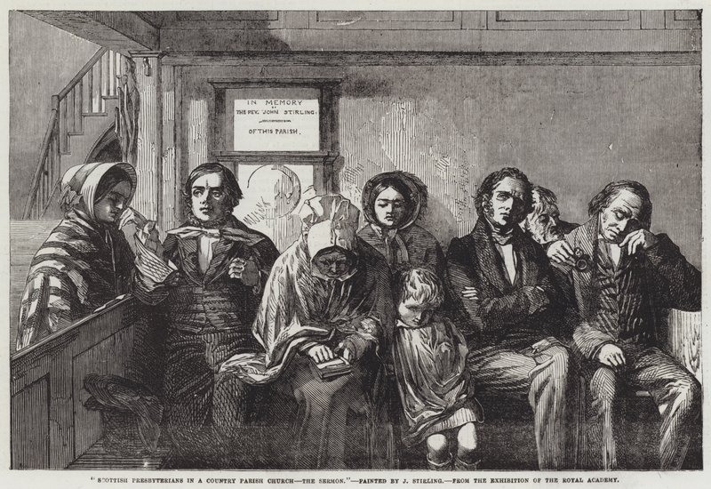 Presbytériens écossais dans une église paroissiale de campagne, le sermon - John Stirling