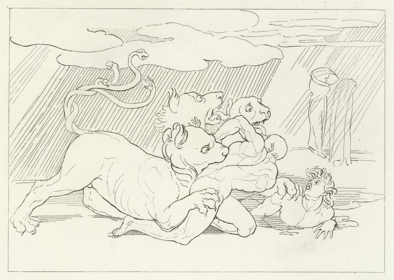 Cerbère, Enfer, Chant 6 (gravure) - John (after) Flaxman