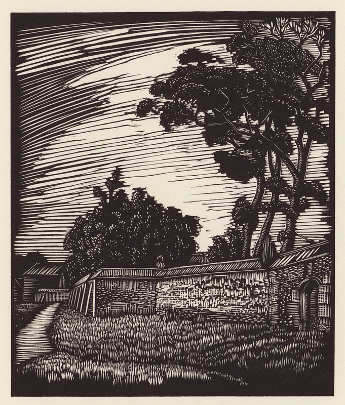 Cambridge : Peterhouse Wall, Coe Fen (gravure sur bois) - John Frederick Greenwood