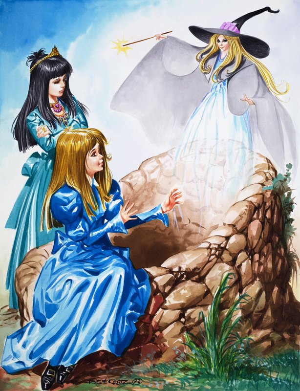 Filles avec une fée (gouache sur papier) - Jose Ortiz