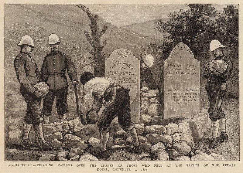 Afghanistan, érection de tablettes sur les tombes de ceux qui sont tombés lors de la prise du Peiwar Kotal, 2 décembre 1879 - Joseph Nash