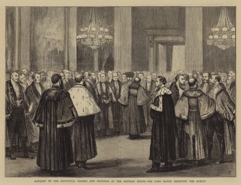 Banquet aux maires et prévôts provinciaux à Mansion House, le Lord Maire recevant les invités - Joseph Nash