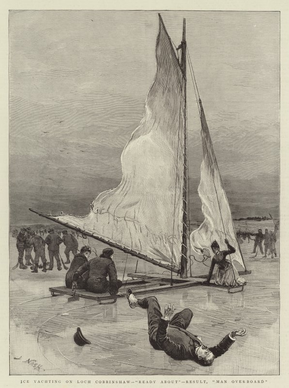 Navigation sur glace sur le Loch Cobbinshaw, Prêt, Résultat, Homme à la mer - Joseph Nash