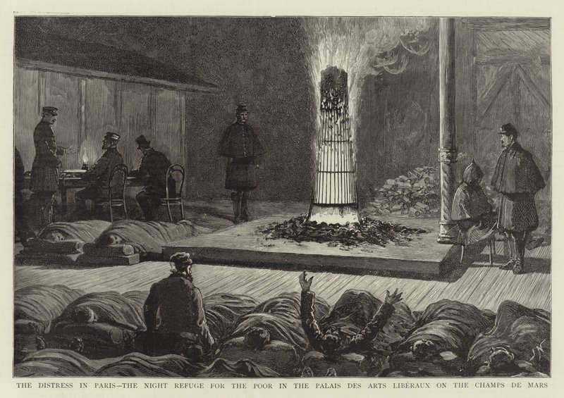 La détresse à Paris, le refuge de nuit pour les pauvres au Palais des Arts Libéraux sur les Champs de Mars - Joseph Nash