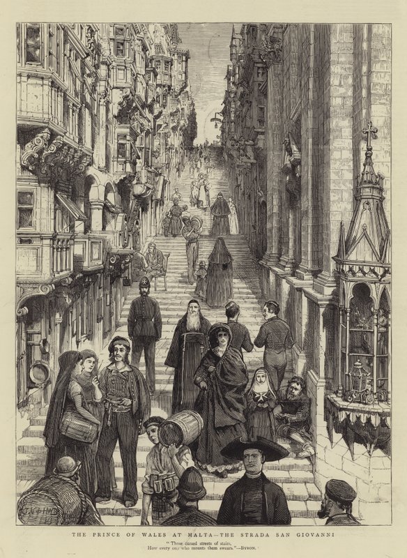 Le prince de Galles à Malte, la Strada San Giovanni - Joseph Nash