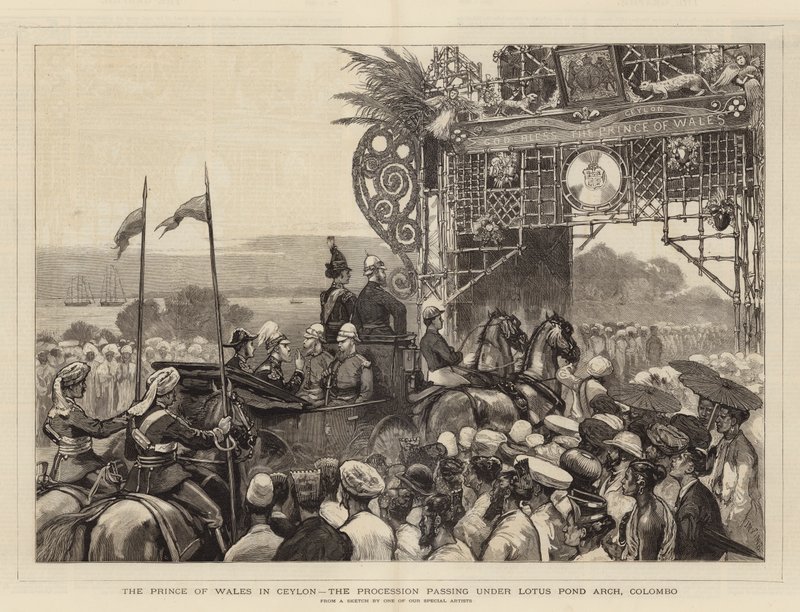 Le prince de Galles à Ceylan, la procession passant sous l