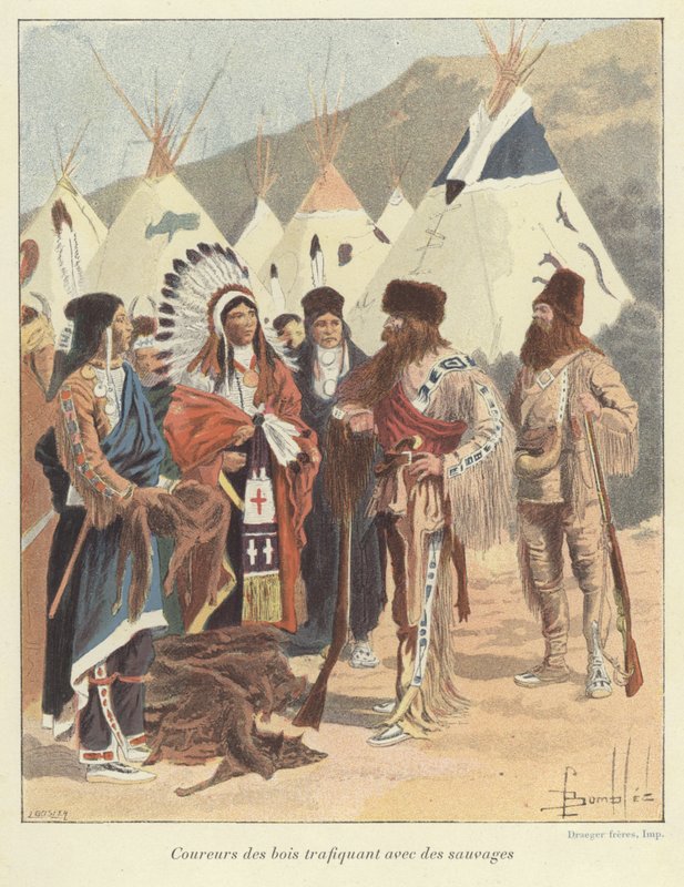 Trappeurs commerçant avec des Amérindiens, Nouvelle-France - Louis Charles Bombled